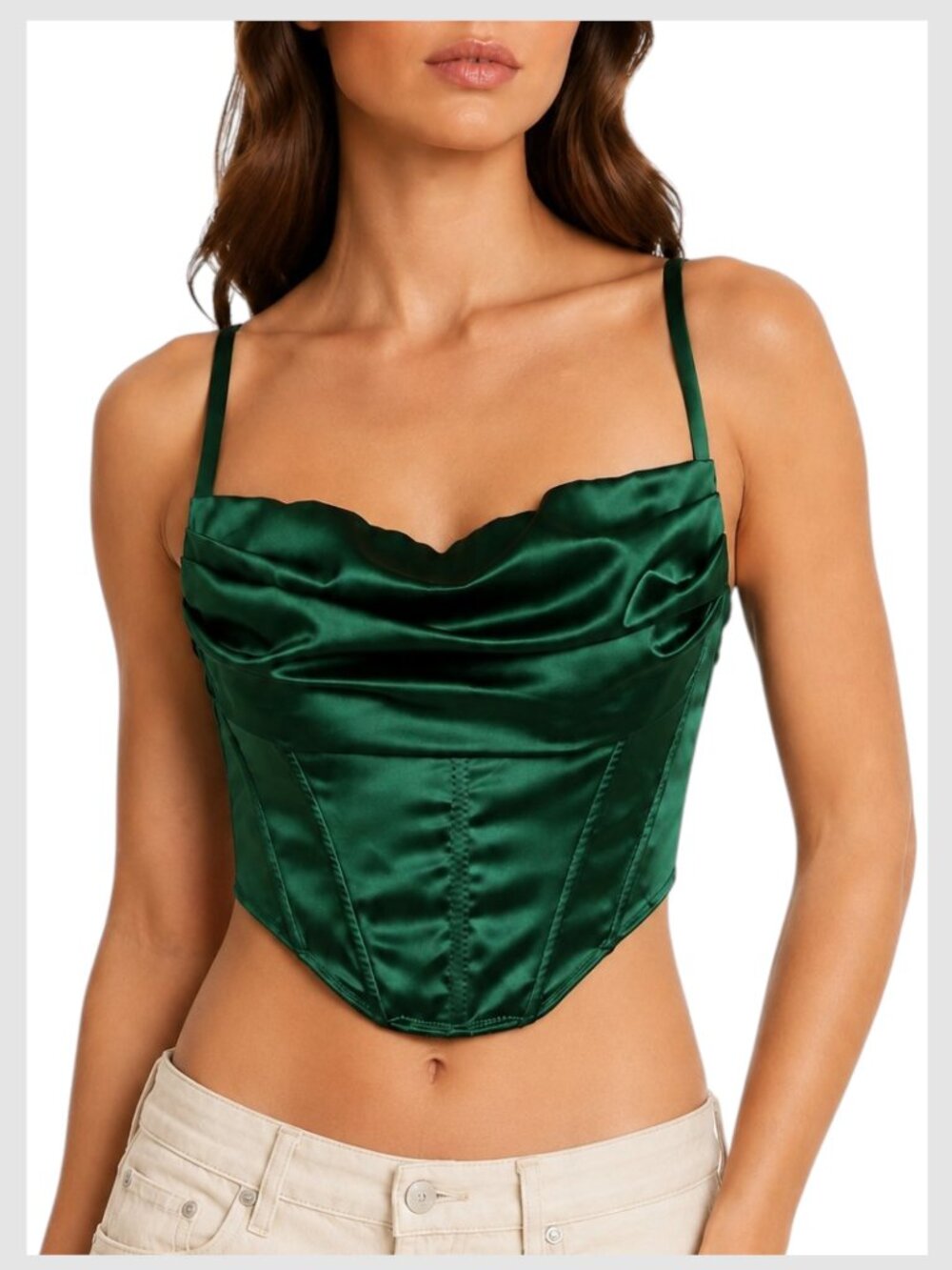 Urban Outfitters Lexi Corset Top Green Satin Cowl Neck S